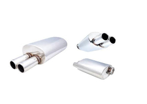 2.5" Inch Inlet Straight-Cut Twin Tip, 6" Inch x 10" Inch Oval Muffler (with inlet on the left hand side) -XFORCE